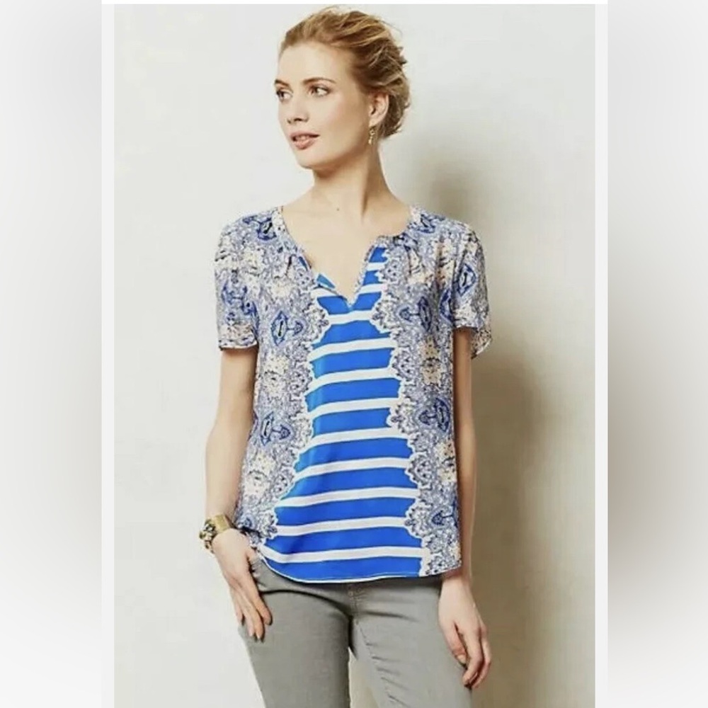 Anthropologie maeve silk v neck top size XS